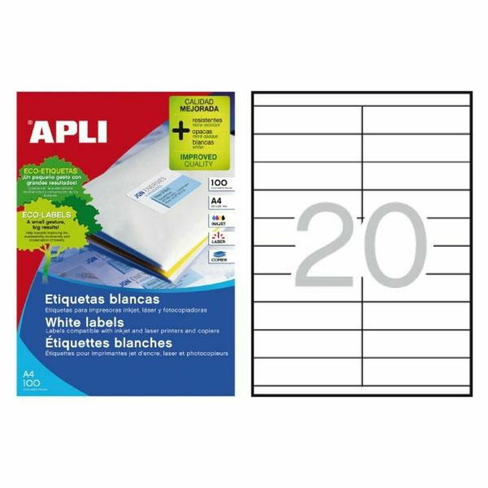 Apli Etiquetas Adhesivas 105x29mm Blancas Cantos Rectos