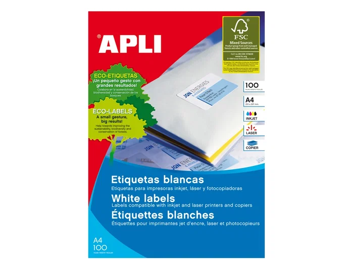 Apli Etiquetas Adhesivas 105x29mm Blancas Cantos Rectos