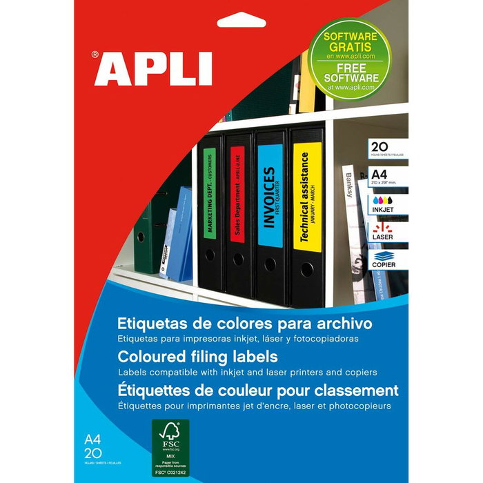 APLI Etiquetas Adhesivas para Archivo Cantos Romos Amarillo 190x61 mm