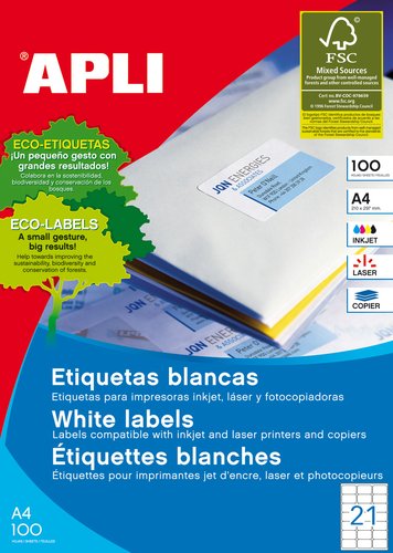 Apli Etiquetas Adhesivas Blancas Cantos Romos 63,5x38,1mm Apli Etiquetas Adhesivas Blancas Cantos Romos 63,5x38,1mm