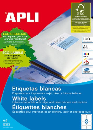 Apli Etiquetas Adhesivas Blancas 99,1x67,7mm Cantos Romos 100 Hojas Apli Etiquetas Adhesivas Blancas 99,1x67,7mm Cantos Romos 100 Hojas