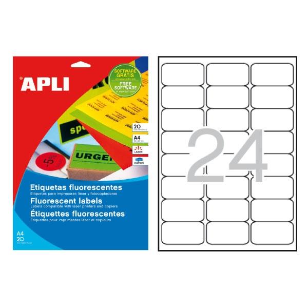 Apli Etiquetas Adhesivas Naranja Fluorescente 64x33,9mm Cantos Romos