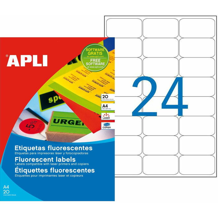 Apli Etiquetas Adhesivas Verde Fluorescente Cantos Romos 64x33,9 mm