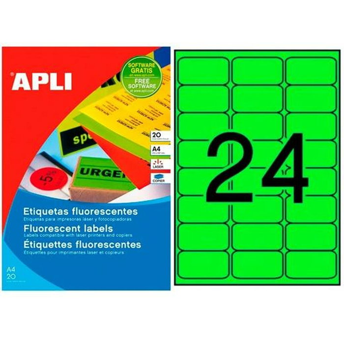 Apli Etiquetas Adhesivas Verde Fluorescente Cantos Romos 64x33,9 mm