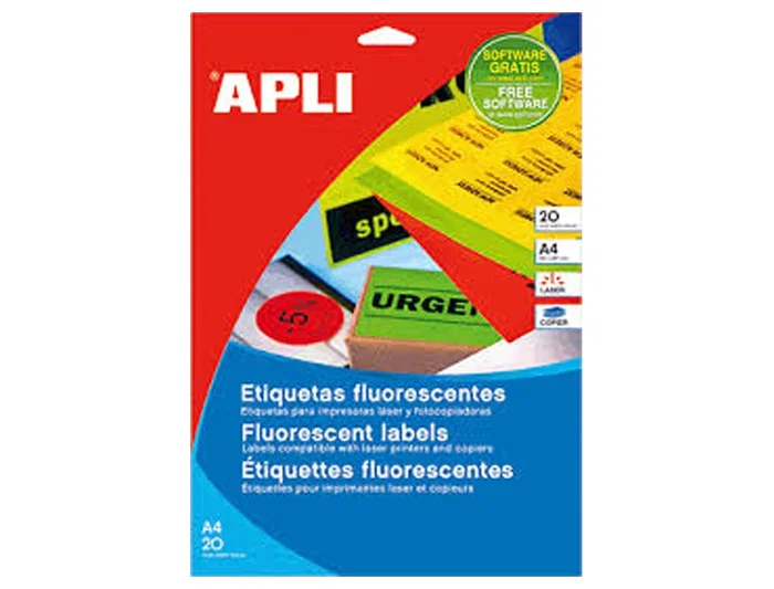 Apli Etiqueta Adhesiva 02881 Fluorescente Verde Din A4 210x297 mm Para Fotocopiadora Laser Caja con 20 Hojas