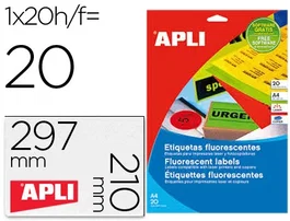 Apli Etiqueta Adhesiva 02881 Fluorescente Verde Din A4 210x297 mm Para Fotocopiadora Laser Caja con 20 Hojas