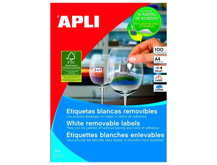 Apli Etiquetas Removibles 36,8x23,8mm Blanco (100 Hojas) Apli Etiquetas Removibles 36,8x23,8mm Blanco (100 Hojas)