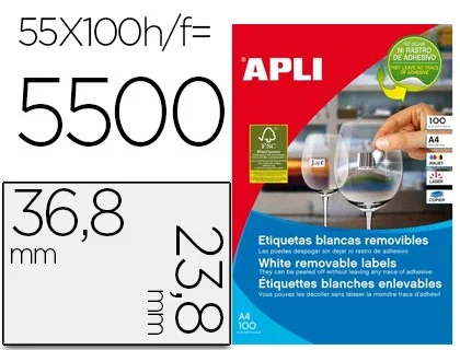 Apli Etiquetas Removibles 36,8x23,8mm Blanco (100 Hojas) Apli Etiquetas Removibles 36,8x23,8mm Blanco (100 Hojas)