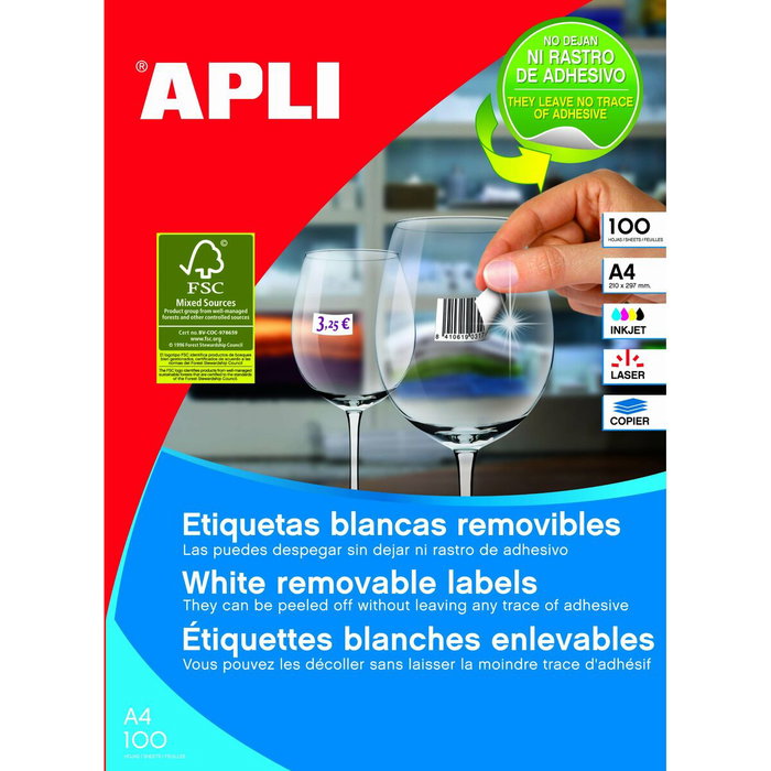 Apli Etiquetas Removibles Blancas 64,6 x 33,8 mm (2.400 unidades)