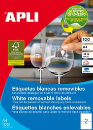 Etiquetas Adh.Impr.Apli A4 Blanca C.Rectos Removible Caja 100H 210X148 Mm 200 Uds.(03059)