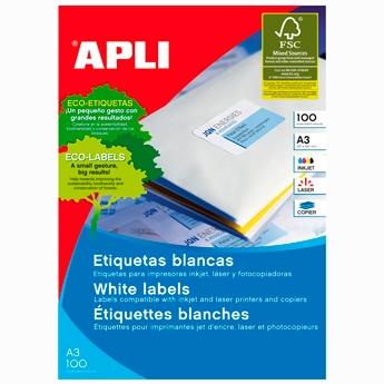 Apli Etiquetas Adhesivas Blancas C-Rectos A3 297x420 mm Inkjet-Láser 100 Hojas Apli Etiquetas Adhesivas Blancas C-Rectos A3 297x420 mm Inkjet-Láser 100 Hojas
