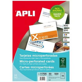 Apli Tarjetas de Visita Blancas Microperforadas Mate 200 gr 50 Hojas 90 x 50,8 mm