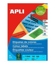 Apli Etiquetas Adhesivas C-Rectos 210x297 mm Rojo Inkjet-Láser 100 Hojas