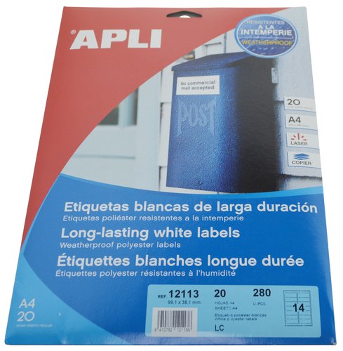 Apli Etiquetas Adhesivas de Poliéster Blanco 99,1x38,1mm Apli Etiquetas Adhesivas de Poliéster Blanco 99,1x38,1mm