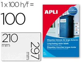 Apli Etiquetas Adhesivas de Poliéster Blanco Resistentes a la Intemperie 210x297 mm