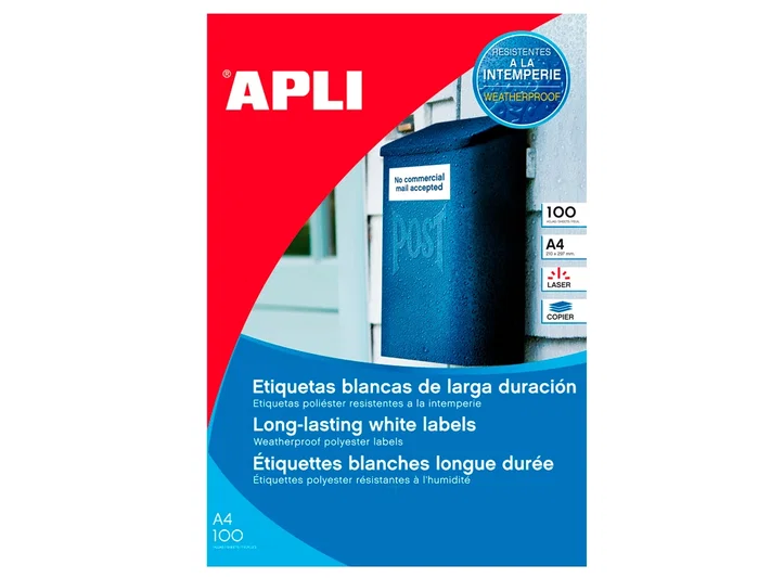 Apli Etiquetas Adhesivas de Poliéster Blanco Resistentes a la Intemperie 210x297 mm Apli Etiquetas Adhesivas de Poliéster Blanco Resistentes a la Intemperie 210x297 mm