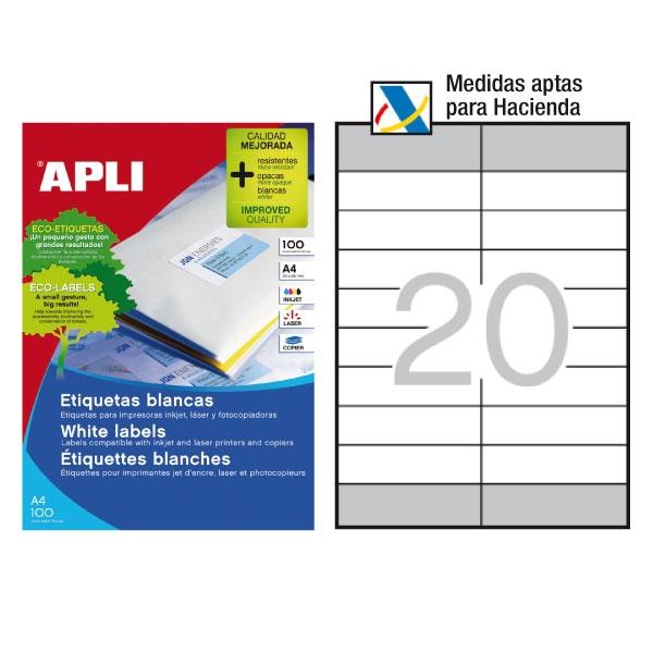 APLI Etiquetas Autoadhesivas Blancas para Hacienda, Pack de 100 Hojas