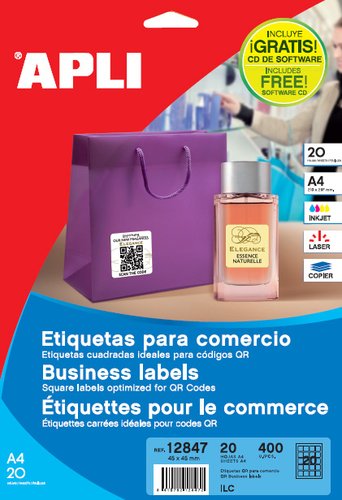 Apli Etiquetas Adhesivas de Poliéster Blanco 45x45 mm Cantos Romos