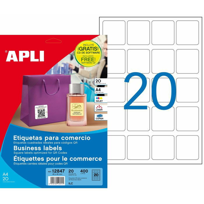Apli Etiquetas Adhesivas de Poliéster Blanco 45x45 mm Cantos Romos