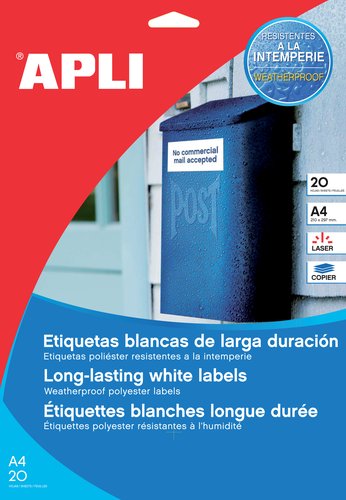Apli Etiquetas de Poliéster Blanco Mate Resistentes a la Intemperie 99,1x67,7mm Apli Etiquetas de Poliéster Blanco Mate Resistentes a la Intemperie 99,1x67,7mm