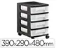 Archivo 2000 Cajonera 2000 con 4 cajones de 6 litros, transparente, carcasa negra, ruedas, 390x290x480 mm