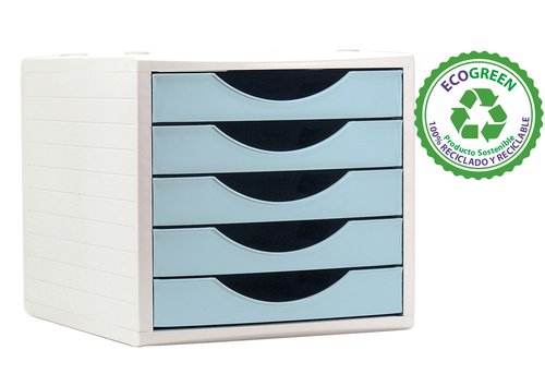 Archivo 2000 Módulo Organizador Ecogreen Archivotec 5 Cajones Azul Pastel
