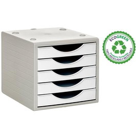 Archivo 2000 Módulo Organizador Ecogreen Sobremesa Blanco Pastel, 5 Cajones, 340x270x260 mm, 100% Reciclado