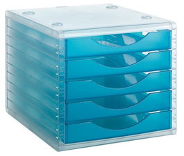 Modulo 5 Cajones Archivotec Traslucido Cristal/Azul Mar