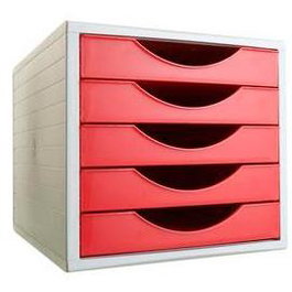 Archivo 2000 Módulo Archivotec 5 Cajones, Válido Para Formato Din A4, Fólio Y Subcarpeta, 340x270x260 mm, Rojo