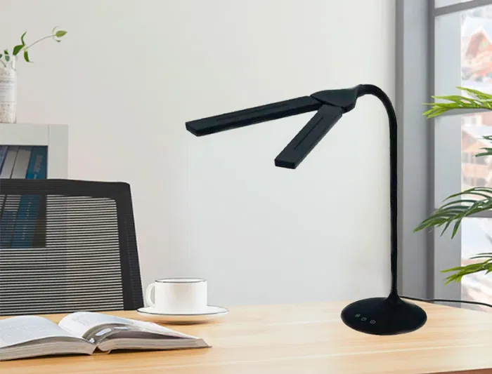 Archivo 2000 Lámpara Escritorio LED 6W 280lm Doble Cabezal Brillo Regulable Niveles Batería Recargable Negra