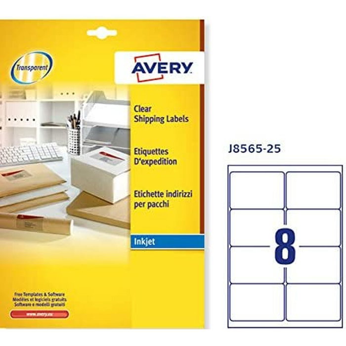 Avery Etiquetas Adhesivas Transparentes para Sobres e Inkjet, 25 Hojas