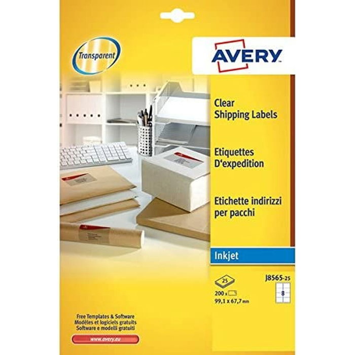 Avery Etiquetas Adhesivas Transparentes para Sobres e Inkjet, 25 Hojas