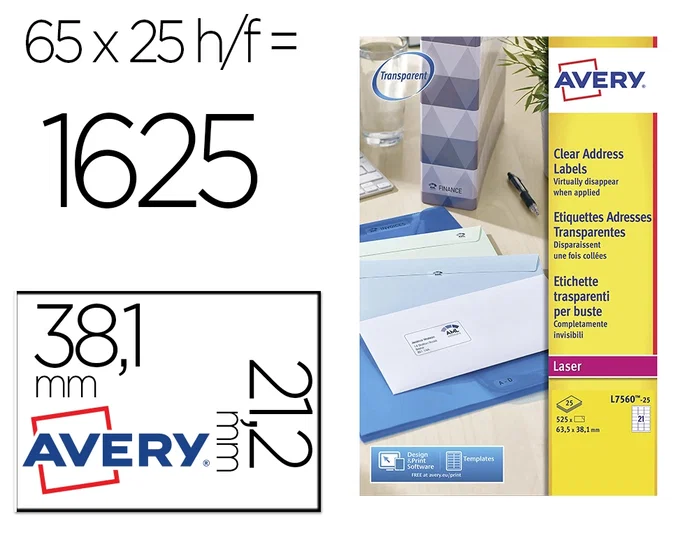 Avery Etiquetas Adhesivas Mini 38,1x21,2 mm Transparentes para Láser