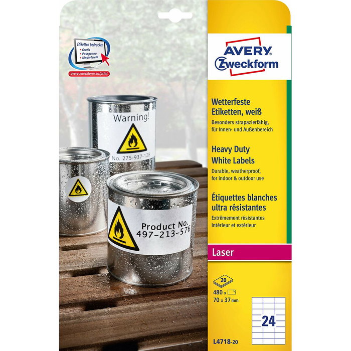 Avery Etiquetas Adhesivas Extra Resistentes 70x37mm Láser Blanco