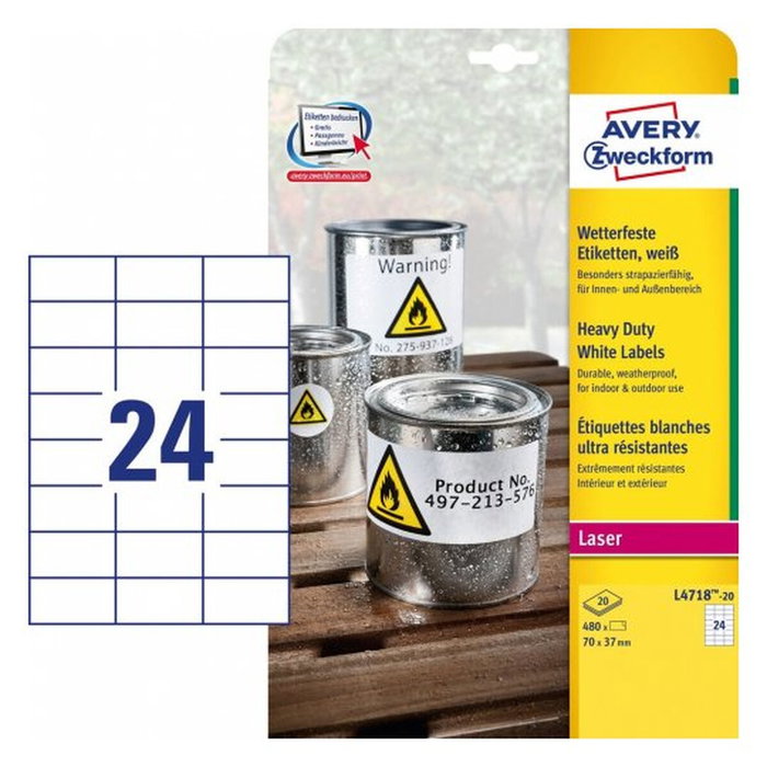 Avery Etiquetas Adhesivas Extra Resistentes 70x37mm Láser Blanco