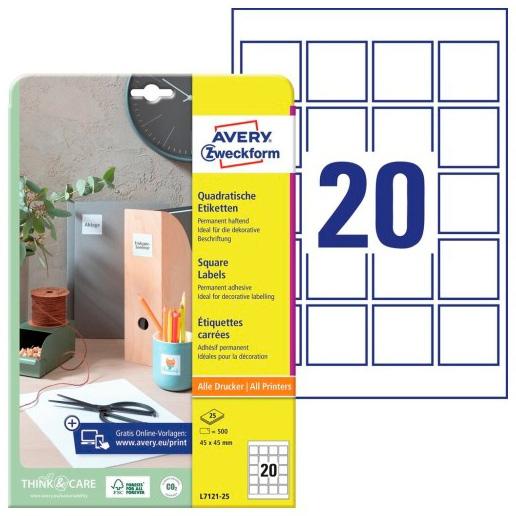 Avery Etiquetas Adhesivas para Códigos QR 45x45 mm Inkjet-Láser 20x25H Blanco Avery Etiquetas Adhesivas para Códigos QR 45x45 mm Inkjet-Láser 20x25H Blanco