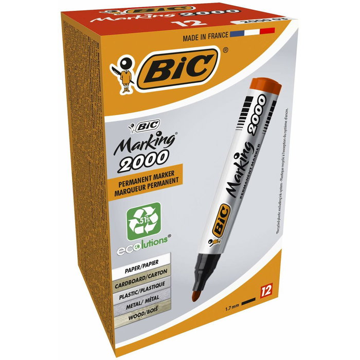 Bic Marcador Permanente Marking 2000 Punta Redonda Rojo Caja 12 UD