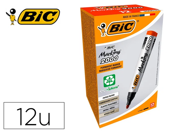 Bic Marcador Permanente Marking 2000 Punta Redonda Rojo Caja 12 UD