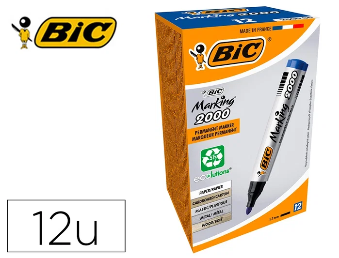 Bic Marcador Permanente Marking 2000 Punta Redonda Azul Caja 12 Ud