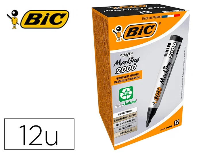 Bic Marcadores Permanentes Marking 2000 Negros, Caja de 12 Unidades