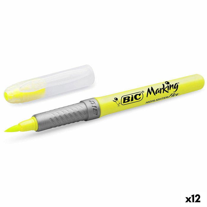 Bic Marcador Fluorescente Highlighter Flex Punta Pincel Amarillo Caja 12 Ud