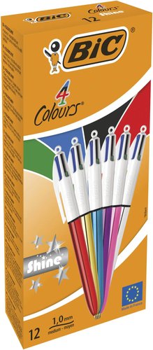 BIC Bolígrafo 4 Colores Shine Silver Cuerpo Blanco/Surtido Metálico BIC Bolígrafo 4 Colores Shine Silver Cuerpo Blanco/Surtido Metálico