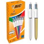 BIC Bolígrafo 4 Colores Shine Silver Cuerpo Blanco/Surtido Metálico