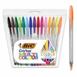 Bic Bolígrafo Cristal Multicolour, Pack de 15 Unidades, Colores Surtidos