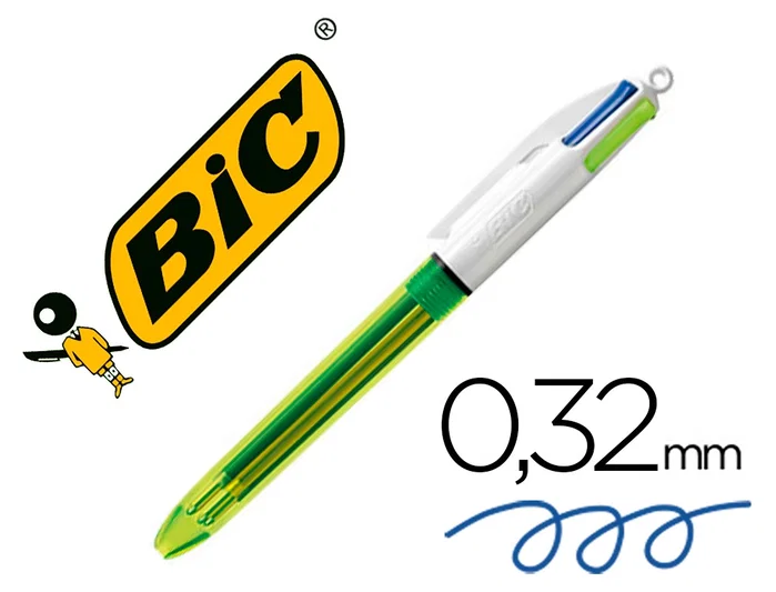 Bic Bolígrafo 4 Colores Fluorescente Retráctil Caja de 12 Unidades