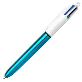 Bic Bolígrafo 4 Colores Shine Silver Cuerpo Blanco-Azul Metálico Caja 12 Ud Tinta Azul Negro Rojo Verde