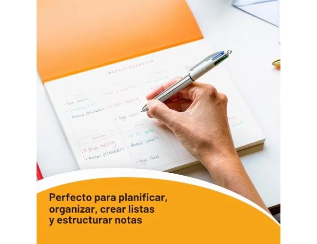 BIC Bolígrafo 4 Colores Shine Rosa Metálico, Punta 1 mm (Caja de 12 unidades)