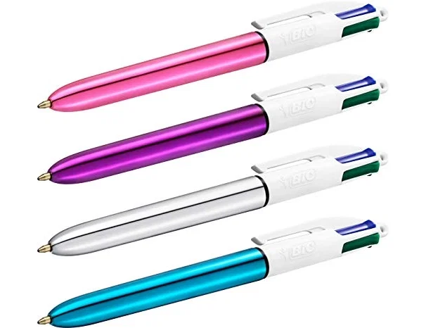 BIC Bolígrafo 4 Colores Shine Rosa Metálico, Punta 1 mm (Caja de 12 unidades)