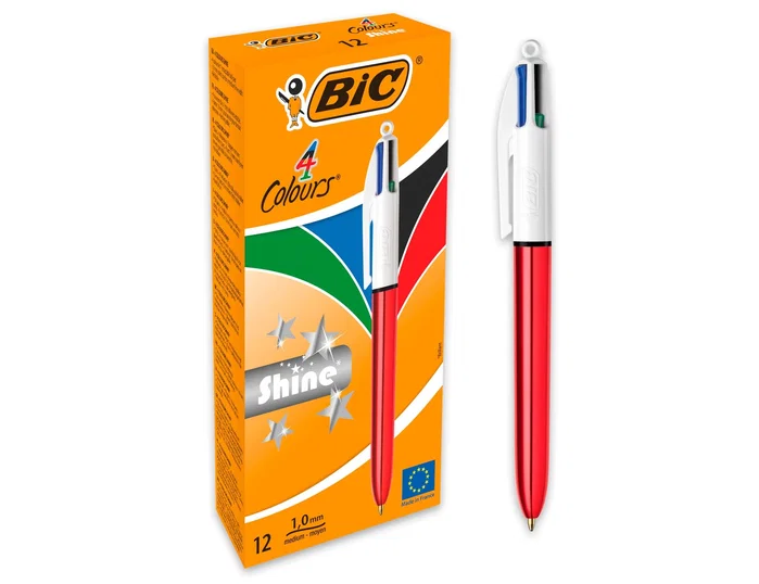 Bic Bolígrafo Cuatro Colores Shine Rojo Punta de 1 mm