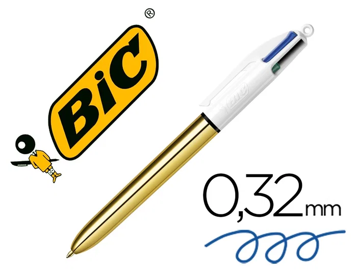 Bic Bolígrafo Cuatro Colores Shine Oro Punta 1 mm Tinta Aceite Trazo 0,32 mm Bic Bolígrafo Cuatro Colores Shine Oro Punta 1 mm Tinta Aceite Trazo 0,32 mm